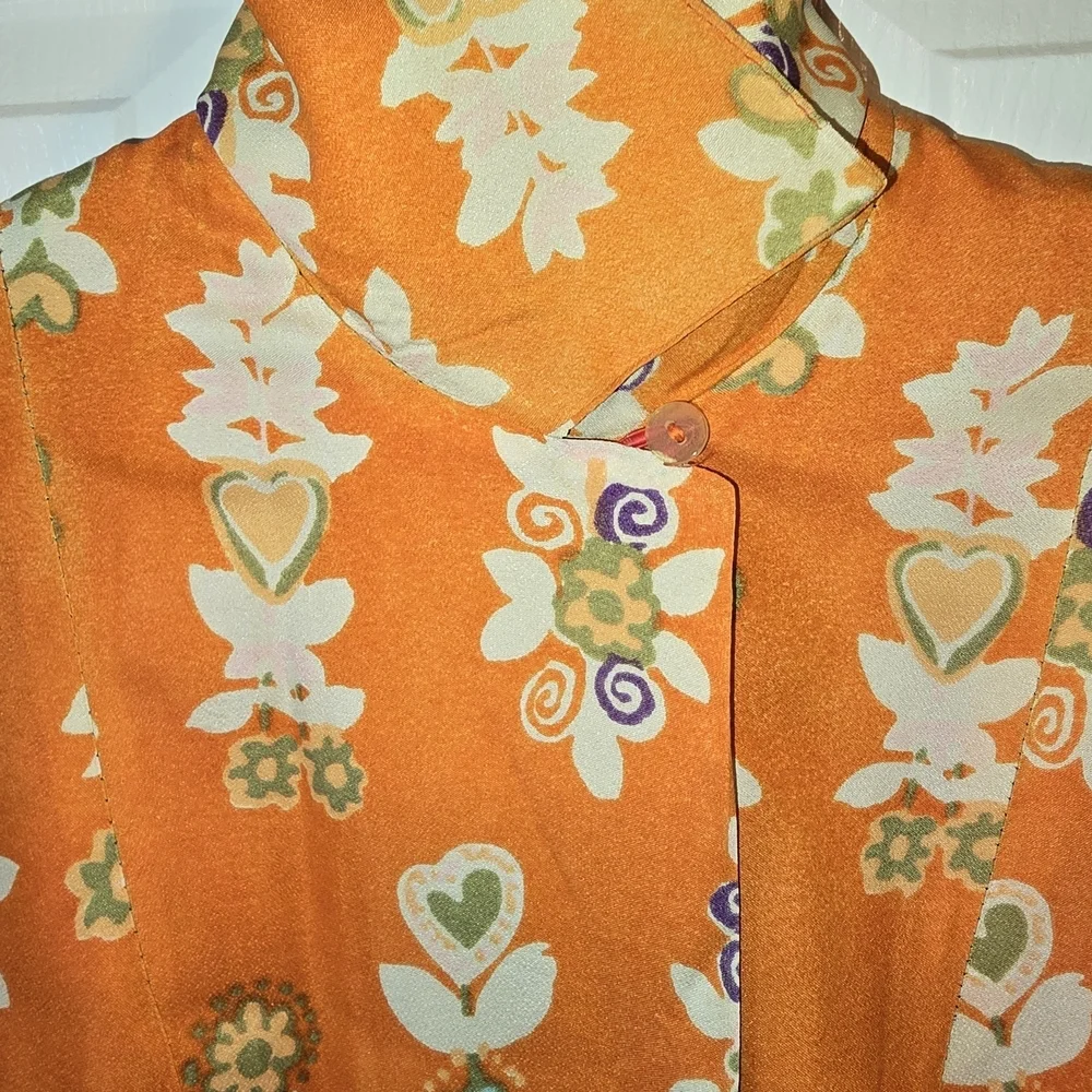 Vintage Silk Orange Purple Floral Spring Lightweight Jacket
